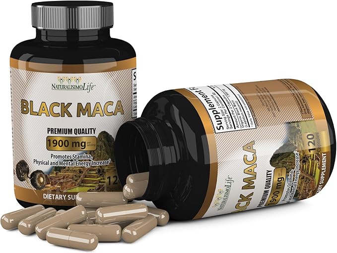 Organic Black Maca 1,900 mg per Serving Natural Energy Booster Peruvian Maca for Men & Women 120 Capsules