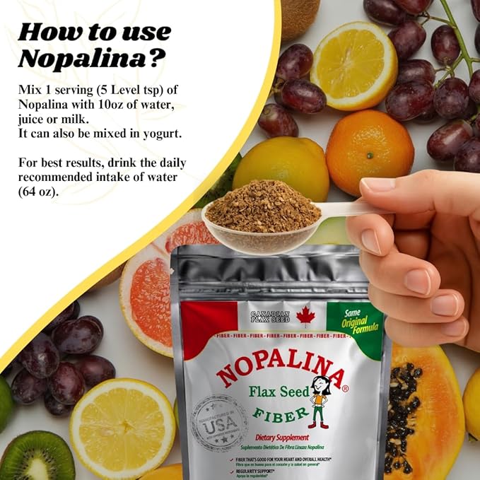 Nopalina Fiber Formula | 1 Lb Bag | 30 Servings | Flax Seed, Psyllium, Oat and Wheat Bran, Omega 3, 6 & 9 | Can Help with Regularity & More | The Original