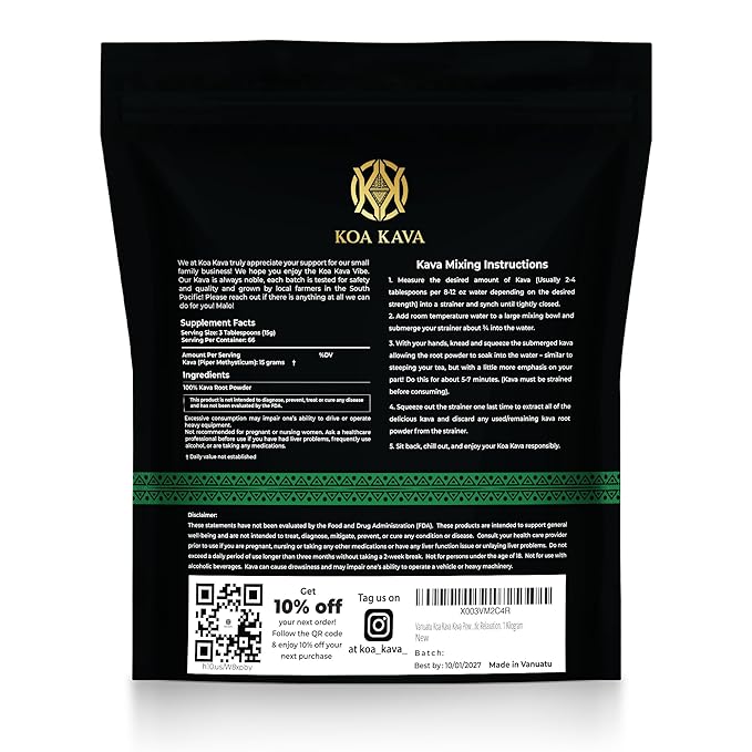 Vanuatu Koa Kava Kava Powder - 1 Kilo Premium Noble Waka Kava Tea made from Lateral Roots in Vanuatu for Authentic Relaxation. 1 Kilogram