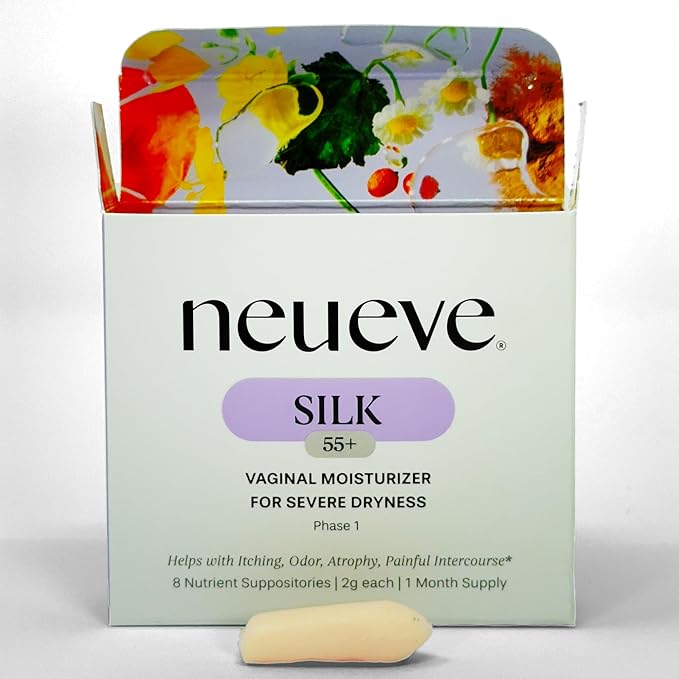 NeuEve Silk Age 55+ Vaginal Suppositories for Menopause Relief, Vaginal Dryness, Irritation & Itching, with All-Natural Ingredients, Phase 1 | 8 Count | 1-Month Supply