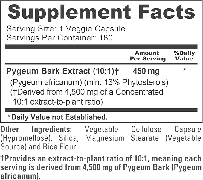 NusaPure Pygeum Bark 10:1 Extract, 450 mg Equivalent to 4,500mg 180 Veggie Caps (Non-GMO, Vegan)