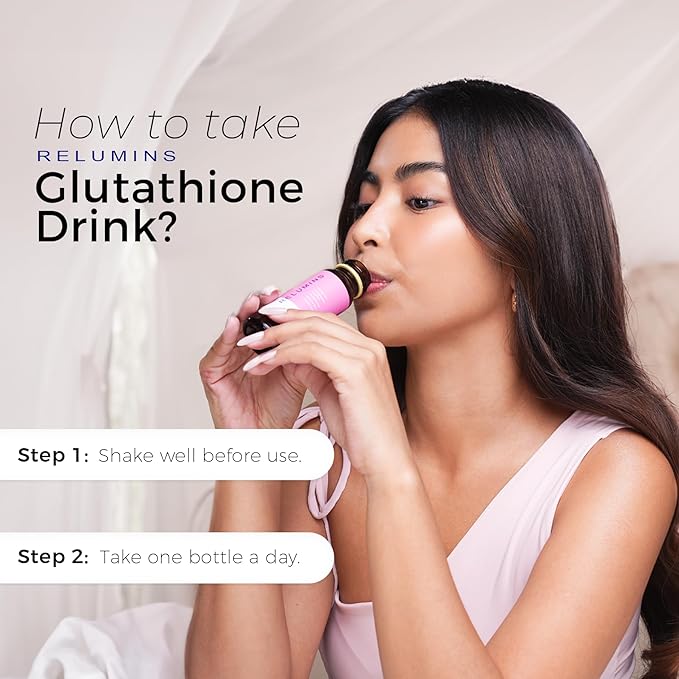 Relumins Glutathione Drink - Helps Promote Brighter, Boosts Skin Collagen Content, Increases Moisture for a Younger Looking Skin - Pomegranate Flavor, 50mL x 20 Gluta Shot Bottles