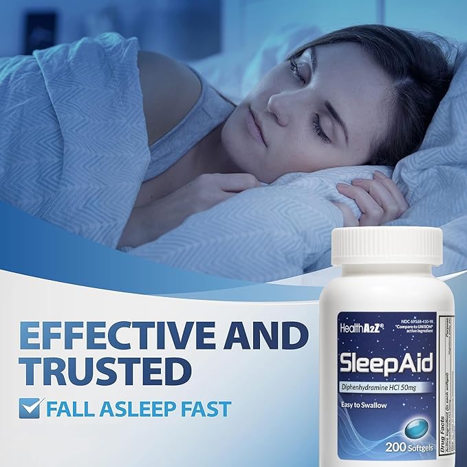 HealthA2Z® Sleep Aid | Diphenhydramine 50mg | 200 Softgels | Supports Deeper | Restful Sleeping