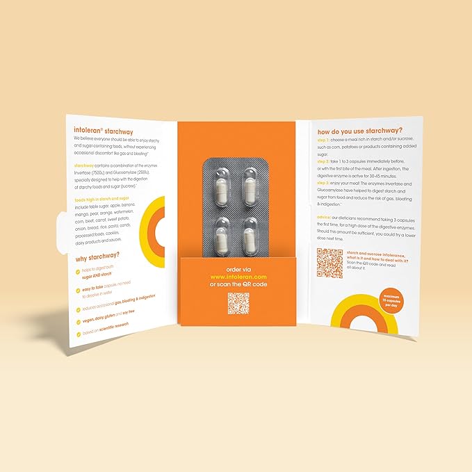 Starchway Digestive Enzymes - testpack 6 capsules | Supplement for Starch & Sucrose Intolerance | Helps Digest Sugars & Starchy Foods | Invertase & Gluco-Amylase Enzymes | Vegan | Low FODMAP