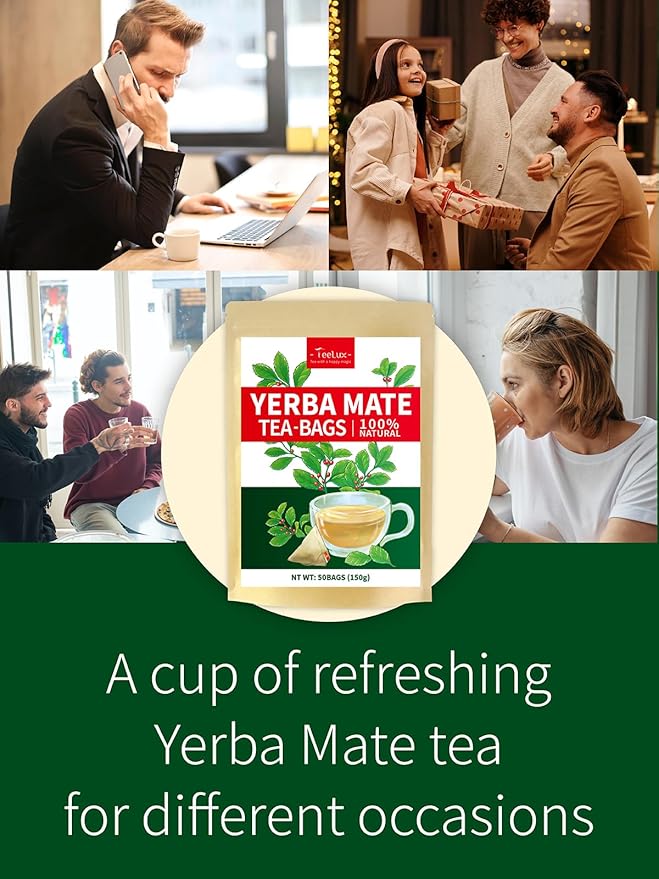 TeeLux Yerba Mate Tea Bags, 3g/bag, Unsmoked Yerba Mate Tea, Rich in Antioxidant, Hot & Iced Tea, 50 Count