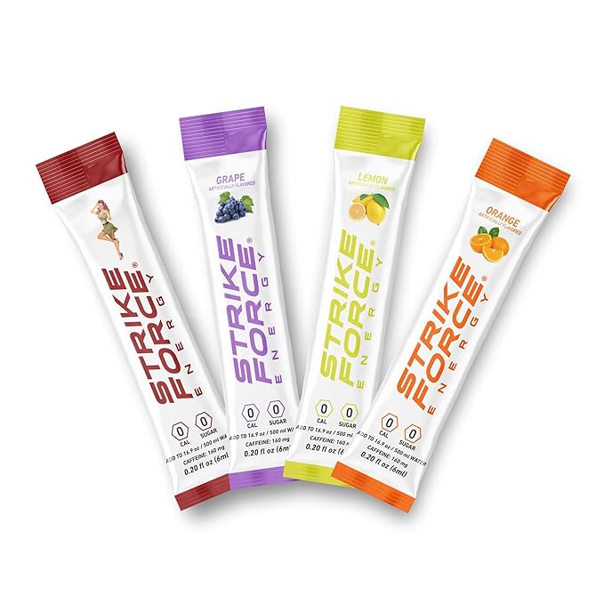 Strike Force Energy Drink Mix - 4 Flavor Variety Pack - Natural Tasting Caffeine Drink - Turn Any Drink into a Healthy Energy Drink - Zero Calories, Keto Friendly, Sugar Free, Pre Workout (40 Liquid Packets)