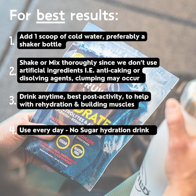 TruWild Natural Hydration Powder Single Serve Zero Sugar, Vegan Electrolytes + Amino Acids, Recovery Drink for Everyday Use, Post Workout Muscle Support Supplement + Magnesium (Watermelon Lemonade)
