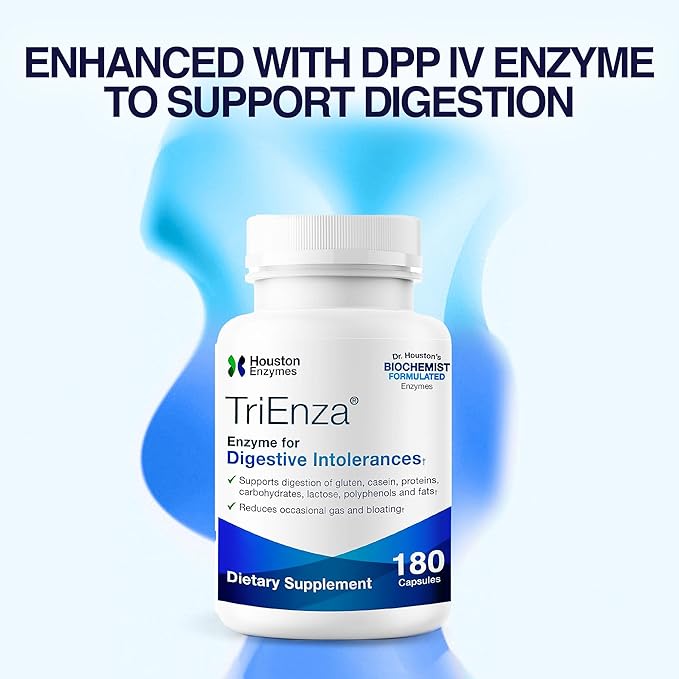 TriEnza Digestive Enzymes for Women & Men, Digestive Enzyme Supplements for Proteins, Carbs, Fats & Polyphenols Help Break Down Wheat, Dairy, Soy, 180 Capsules (90 Doses)