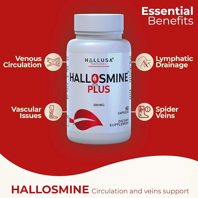 Hallosmine Plus Diosmin 500mg + Free Cream for Veins - Support for Circulation and Veins - Leg Circulation, Heavy Legs, Tired Legs, Visible Veins, Varicose Veins - 60 Capsules + 01 Cream 4 oz