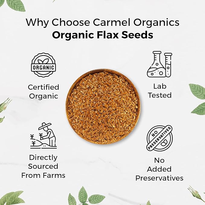 Organic Flax Seeds Whole 24 Ounce or 680 g (1.5 Lb) | Non GMO | Kosher | USDA Certified Organic | By Carmel Organics | Unroasted Flax Seed | Plant Based | Linum usitatissimum