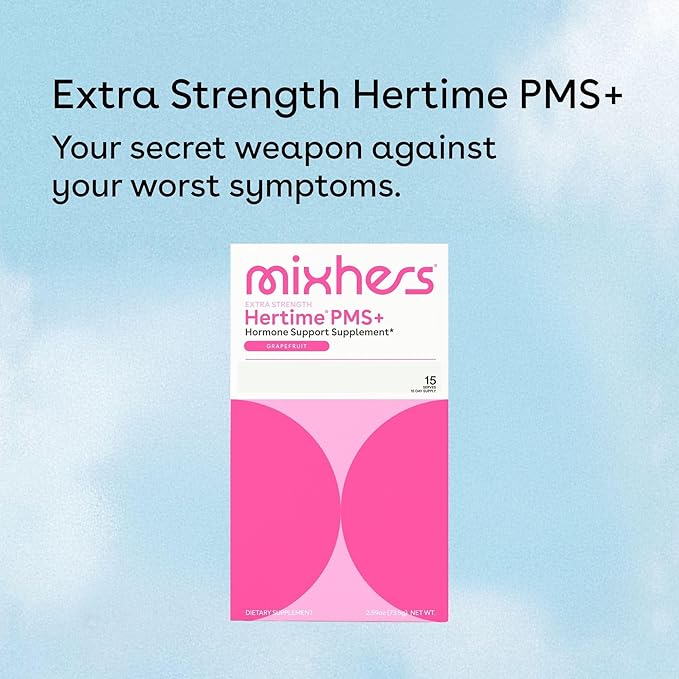 Extra Strength Hertime PMS+ Hormone Balance for Women - PMS & Menstrual Relief - Minerals, Peony Roots, Siberian Ginseng - Supplement for Women - 15 Drink Packets - Sugar Free - Grapefruit