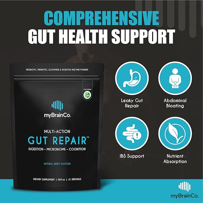 Gut Repair β Gut Health & Digestion Support Powder for IBS, Bloating, Reflux & Leaky Gut β Low FODMAP Certified with Probiotics, Prebiotics, Enzymes & Glutamine β 310g