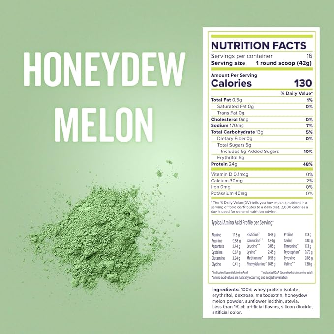 Boba Tea Protein Whey Protein Isolate (Honeydew Melon), 5.9g BCAAs, Gluten Free, Low Sugar, Bubble Tea Protein Powder