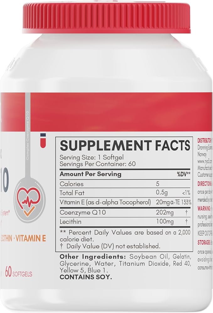 CoQ10 200mg with Lecithin and Vitamins E, Ultra High Absorption, Antioxidant for Heart Health & Energy Production, High Coenzyme Q10 Content, Gluten Free, Non-GMO, 60 Days Supply