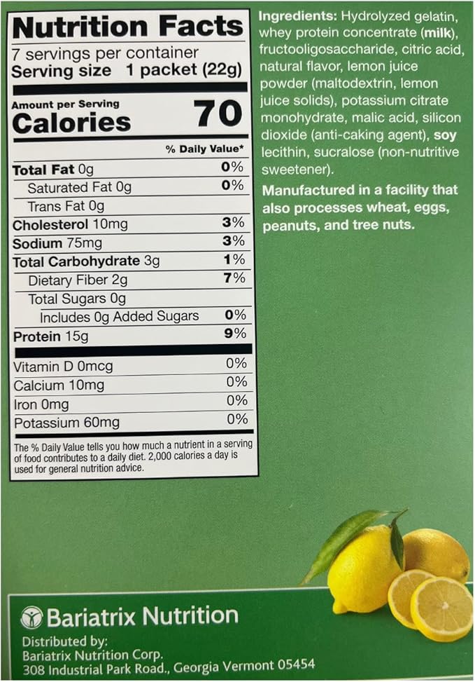 High Protein Fruit Flavored Powder Drink Mix, 15g Protein, Low Calorie, Sugar Free, Ideal Protein Compatible, 7 Servings Per Box (Lemon)