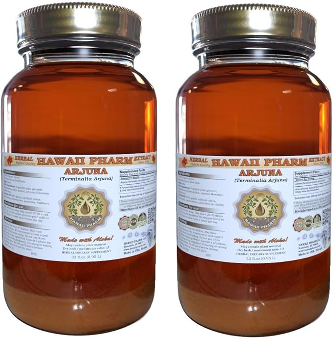 Arjuna Liquid Extract, Organic Arjuna (Terminalia Arjuna) Dried Bark Powder Tincture Herbal Supplement 2x32 oz Unfiltered