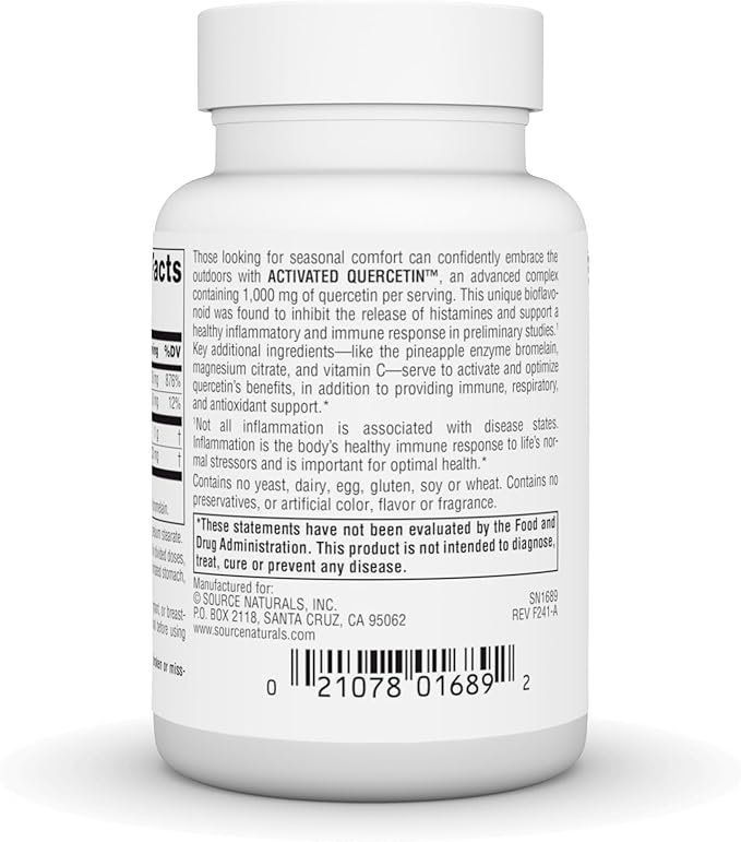 Source Naturals Activated Quercetin, Bioflavanoid Complex, for Seasonal & Immune Support - 50 Capsules