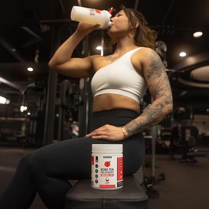 Boba Tea Pre-Workout Powder | Lychee Flavor | 125-250mg Caffeine | L-Citrulline, Beta Alanine, Alpha-GPC | Real Ingredients | Premium Pre Workout Powder for Men and Women | 20-40 Servings
