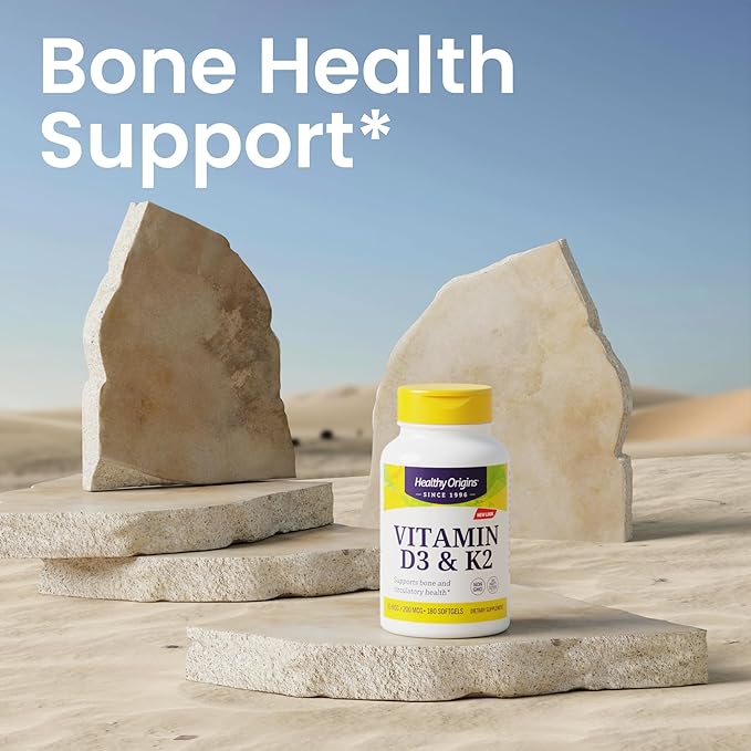 Healthy Origins Vitamin D3 2,000 IU (50 mcg) & K2 200 mcg (Non-GMO, 3rd Party Tested, Bone Support, Cardiovacsular Support), 180 Softgels
