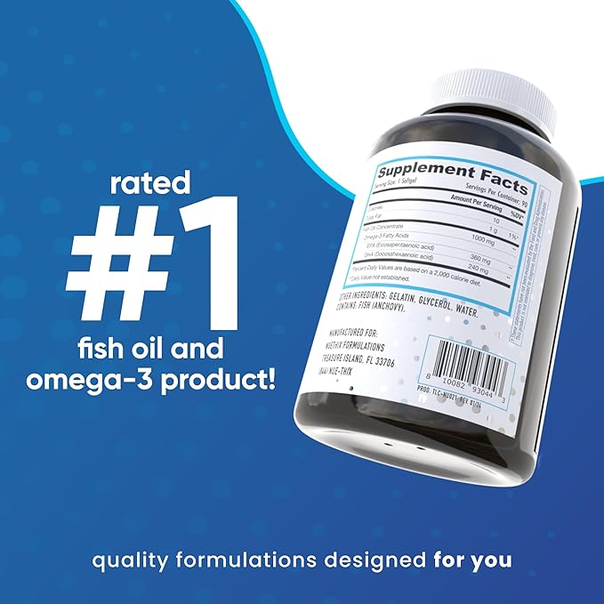 NuEthix Formulations Fatty Acids Pro EPA-DHA Fish Oil Dietary Supplement, Super Concentrated and Purified Fish Oil Blend for Optimal Wellness, 90 Gel Capsules