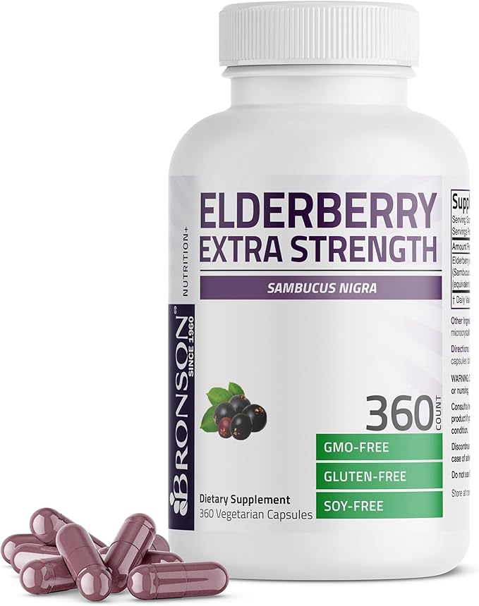 Bronson Elderberry Extra Strength, Supports Healthy Immune System & Antioxidant Protection, Non GMO, 360 Vegetarian Capsules