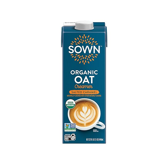 SOWN Organic Oat Creamer Salted Caramel - Barista Oat Milk Non Dairy Coffee Creamer - Plant Based, Dairy-Free, Vegan, Gluten-Free, Non-GMO, Shelf Stable - 32oz (Pack of 6)