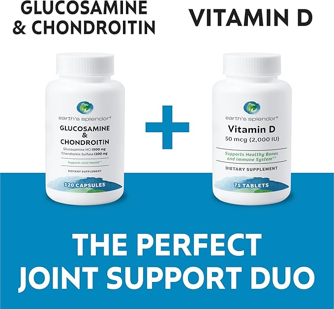 Earth's Splendor Glucosamine HCI 1500 mg Chondroitin Sulfate 1200 mg Supplement for Men & Women, Supports Joint Health, Supports Daily Joint Function (120 Capsules, 1+ Month Supply)