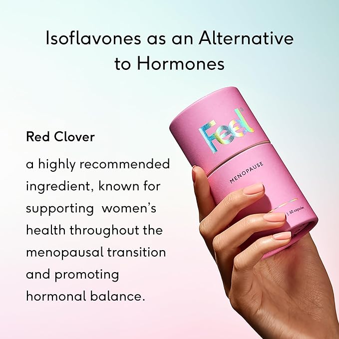 Feel Menopause Supplement for Women – Natural Menopause Support with Red Clover Isoflavones, Sage, & B Vitamins – Hot Flash, Night Sweat & Mood Relief – Hormone Balance – Vegan – 60 Capsules