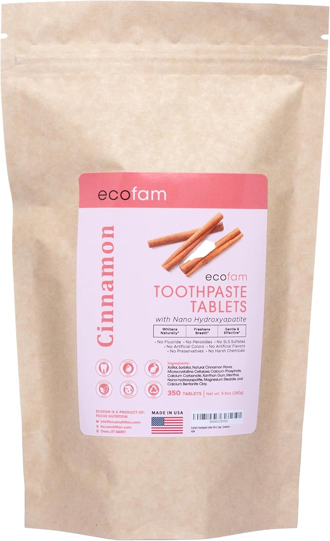 Toothpaste Tablets – Cinnamon | Nano Hydroxyapatite Toothpaste Tablets Chewable | Fluoride Free l 350 Tabs