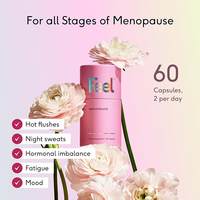 Feel Menopause Supplement for Women – Natural Menopause Support with Red Clover Isoflavones, Sage, & B Vitamins – Hot Flash, Night Sweat & Mood Relief – Hormone Balance – Vegan – 60 Capsules