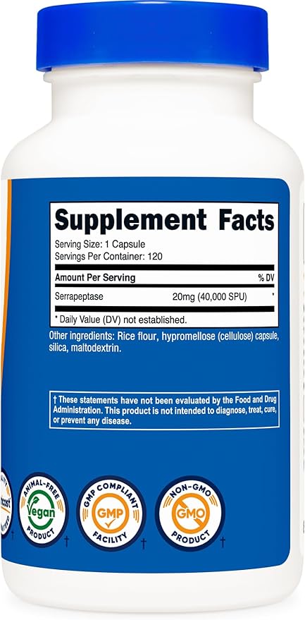 Nutricost Serrapeptase 40,000 SPU, 120 Capsules - Gluten Free, Non-GMO, and Vegetarian Friendly