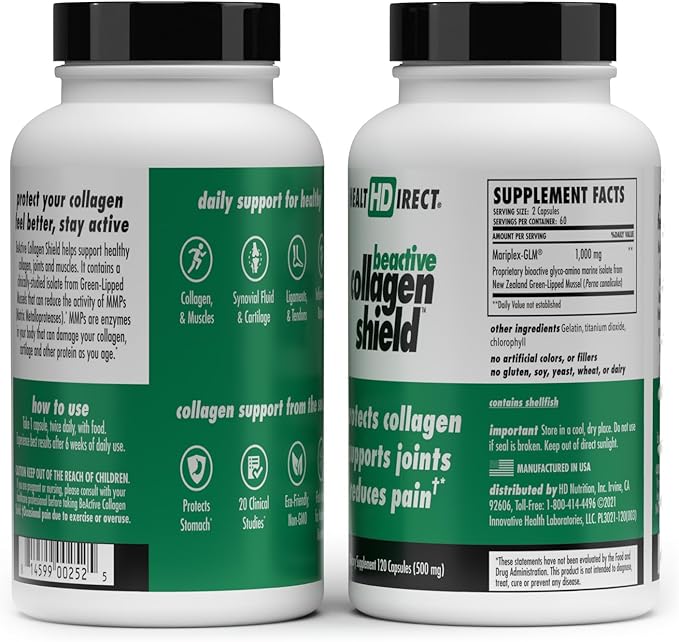 HEALTH DIRECT - BeActive Collagen Shield - 120 Capsules - Advanced Green-Lipped Mussel Supplement for Collagen Protection - Supports Collagen in Skin, Joints and Muscles