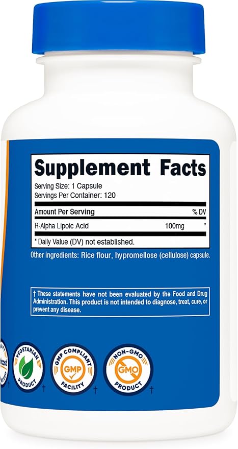 Nutricost R-Alpha Lipoic Acid 100mg, 120 Capsules - Veggie Capsules, Non-GMO, Gluten Free