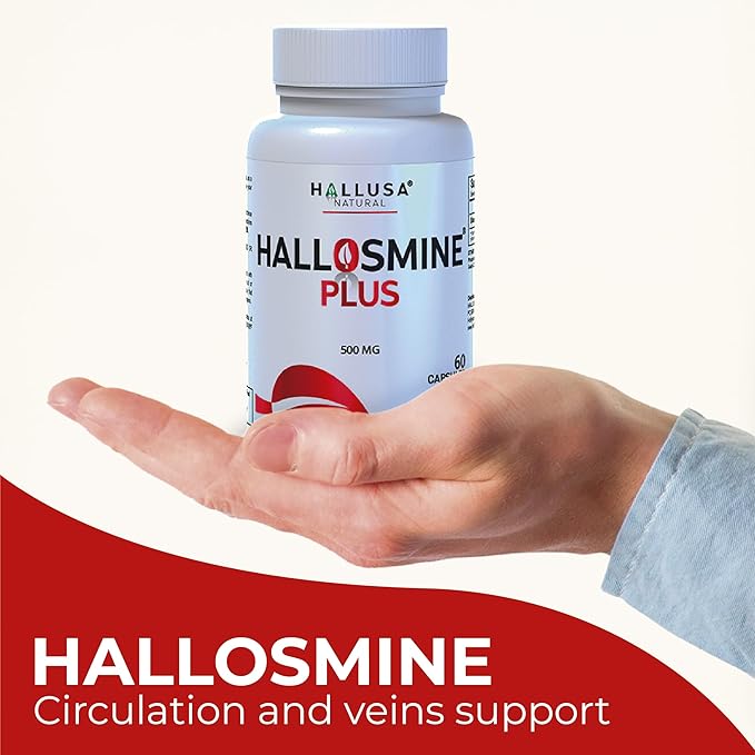 Hallosmine Plus Diosmin 500mg, Varicose Veins, Leg Circulation Supplement, Heavy Legs, Diosmin Circulation Support, Lymphatic Drainage & Blood Circulation Supplement - 60 Caps
