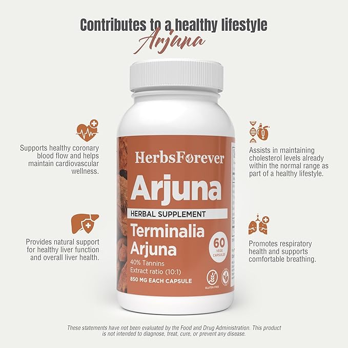 Arjuna Terminalia Arjuna Traditional Wellness Supplement 60 Vege Capsules
