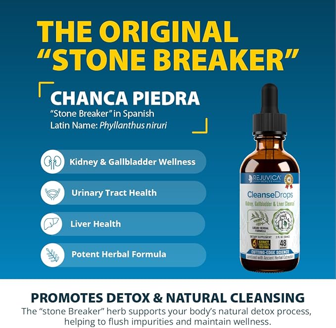Rejuvica Health Cleanse Drops - Advanced Kidney & Gallbladder Cleanse Support Supplement - Liquid Delivery for Better Absorption - Chanca Piedra Used in Amazonian Rainforest