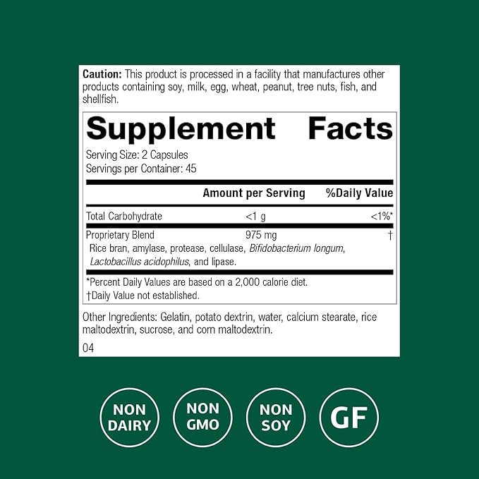 Standard Process Inc. Lact-ENZ - Whole Food Immune Support, Digestion and Digestive Health with Bifidobacterium Longum, Cellulase, Protease, Amylase, Lipase, Maltodextrin and More - 90 Capsules