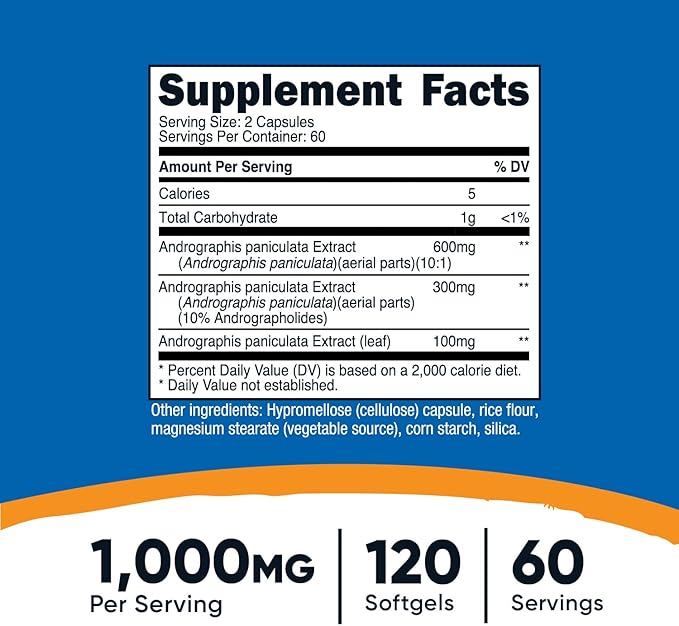 Nutricost Andrographis Extract Capsules (1000mg) (120 Capsules) - Health and Wellness Vegetarian Supplement, 60 Servings