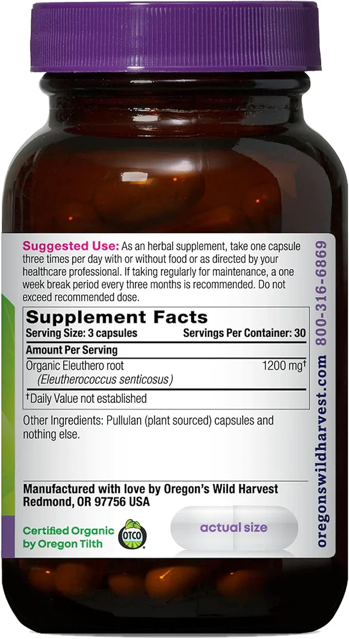Oregon's Wild Harvest Eleuthero Organic Capsules | Adapt to Stress Naturally, 90 Count