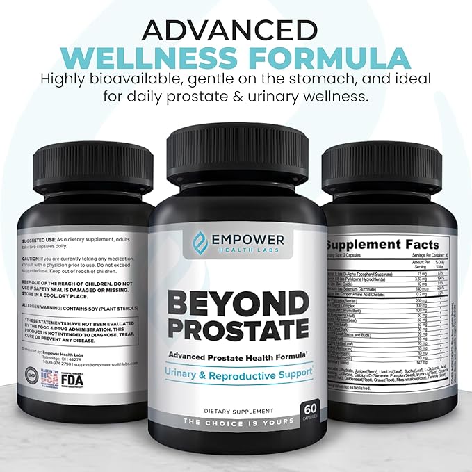 Empower Health Beyond Prostate Supplement – Prostate Health Support with Saw Palmetto, Zinc, Red Raspberry, and Stinging Nettle – Urinary and Prostate Wellness Complex – 60 Capsules