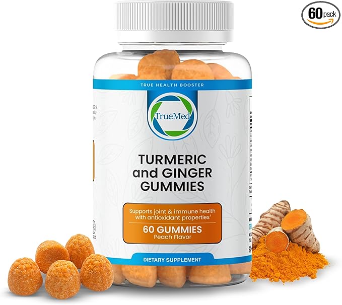 Turmeric and Ginger Supplement Gummies, Organic Turmeric Curcumin,95% Curcuminoids 5% Gingerols Root, Joint Health & Inflammation Support with Black Pepper Extract, Peach Flavor, USA Made -60 Count