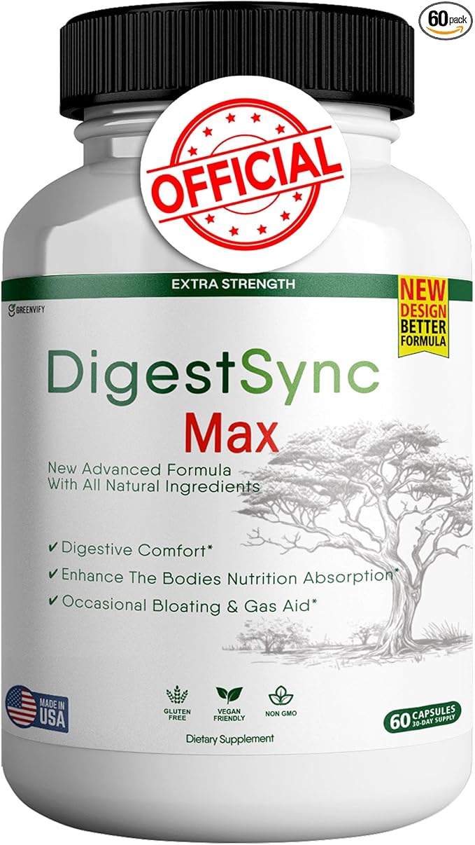 DigestSync Max Extra Strength Digestive Support, 60 Capsules, Gluten Free, Vegan, Natural Ingredients (1)