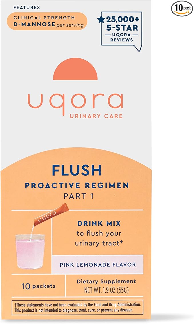 Uqora Flush - Urinary Tract* with D-Mannose, Vitamin C, Vitamin B6, Potassium, Magnesium & Calcium - Gluten-Free & Vegan - Pink Lemonade Flavor - 10 Packets (1 Pack)