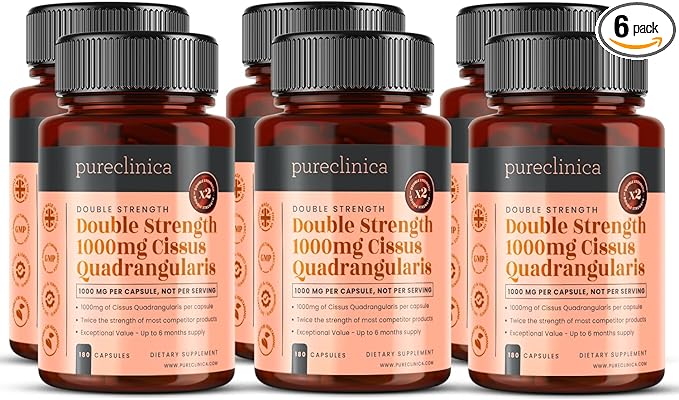 pureclinica Double Strength Cissus Quadrangularis 1000mg x 1080 Veggie Capsules(6 Bottles of 180)