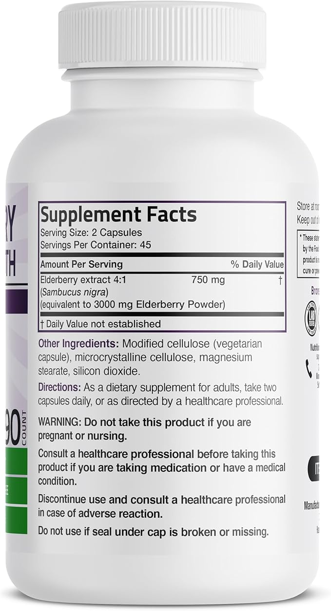 Bronson Elderberry Extra Strength, Supports Healthy Immune System & Antioxidant Protection, Non GMO, 90 Vegetarian Capsules