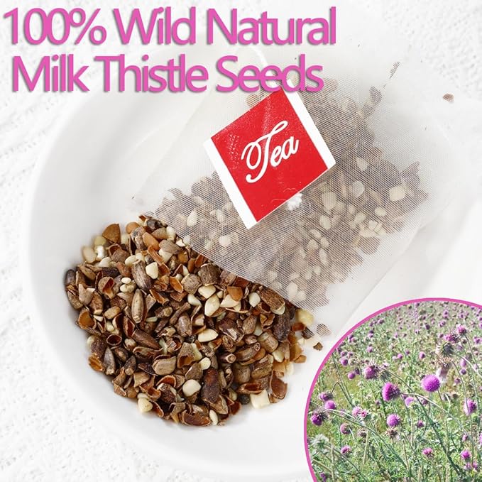 Premium 100 Milk Thistle Tea Bags, Made with 100% Wild Milk Thistle Seeds, for Liver Detox & No Additives & Caffeine Free.