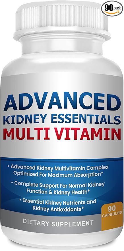 Advanced Kidney Essentials Multivitamin. Kidney Support Supplement for Complete Kidney Health. Kidney Health Supplement with Renal Vitamins 90 Caps
