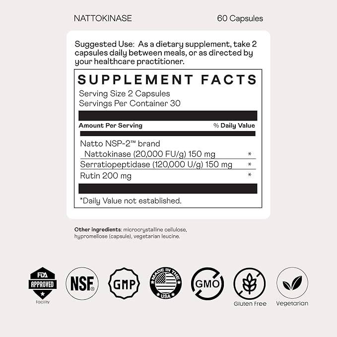 Nuray Nattokinase 150 mg, 20,000 FU per Serving – Supports Healthy Circulation and Vascular Function, 60 Vegetarian Capsules