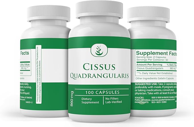 PURE ORIGINAL INGREDIENTS Cissus Quadrangularis, (100 Capsules) Always Pure, No Additives Or Fillers, Lab Verified