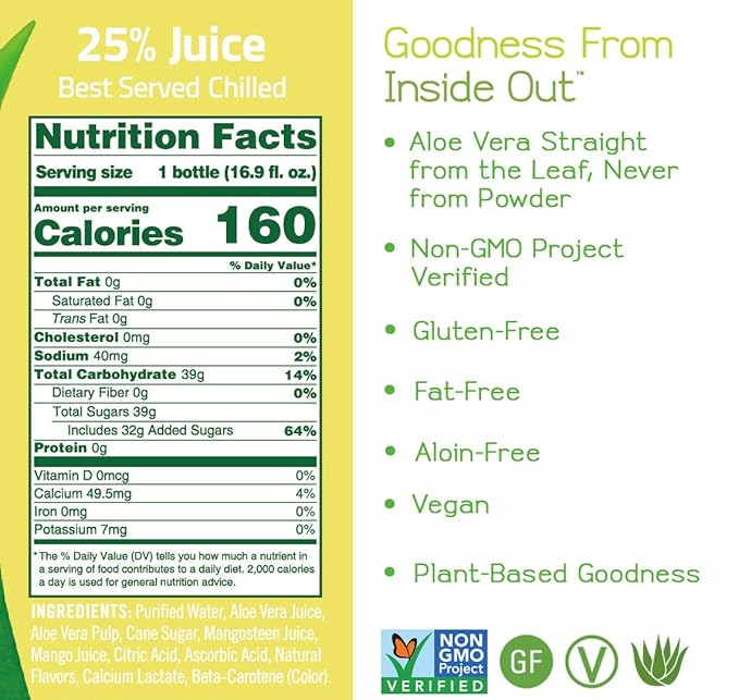 ALO Aloe Vera Juice Drink | ALLURE - Mangosteen + Mango | 16.9 fl oz, Pack of 12 |Plant-Based Drink with Real Aloe Pulp